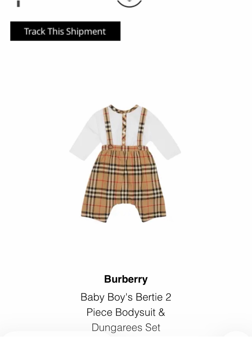 Burberry Beige Check Suspender Dungaree Set with White Bodysuit 2 piece